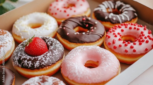 Assorted Donuts in a Box with Colorful Toppings