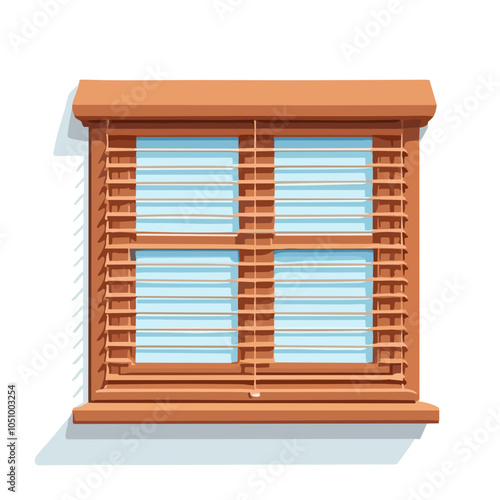 Window with wooden blinds vector illustration, interior decor
