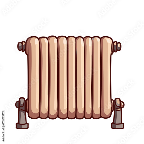 Vector illustration of beige radiator, vintage heating equipment in retro style  