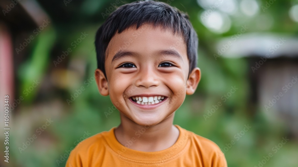 Joyful Child Smiling Brightly Outdoors Joyful Child Smiling Brightly Outdoors