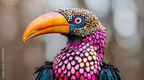 Colorful Hornbill with Vibrant Beak Close Up photo