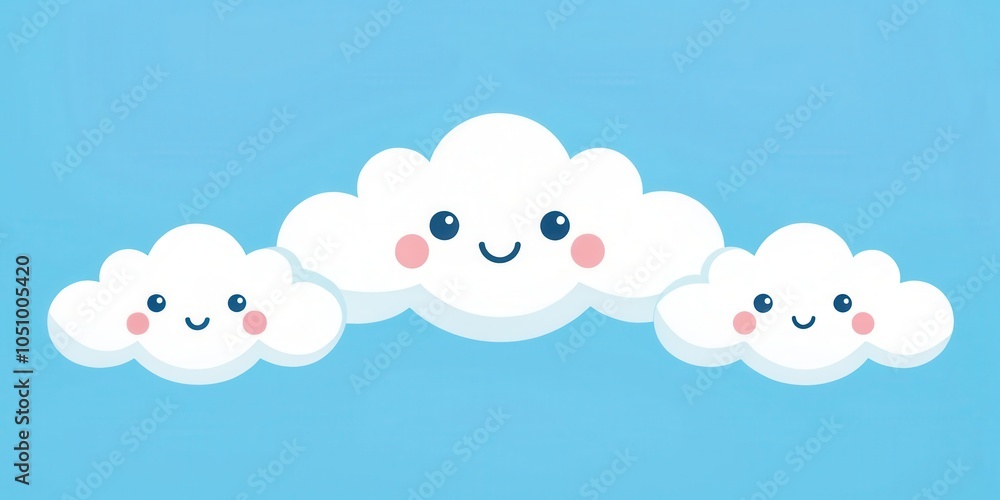 Smiling Clouds in a Blue Sky with Pink Cheeks and Big Eyes Smiling Clouds in a Blue Sky with Pink Cheeks and Big Eyes