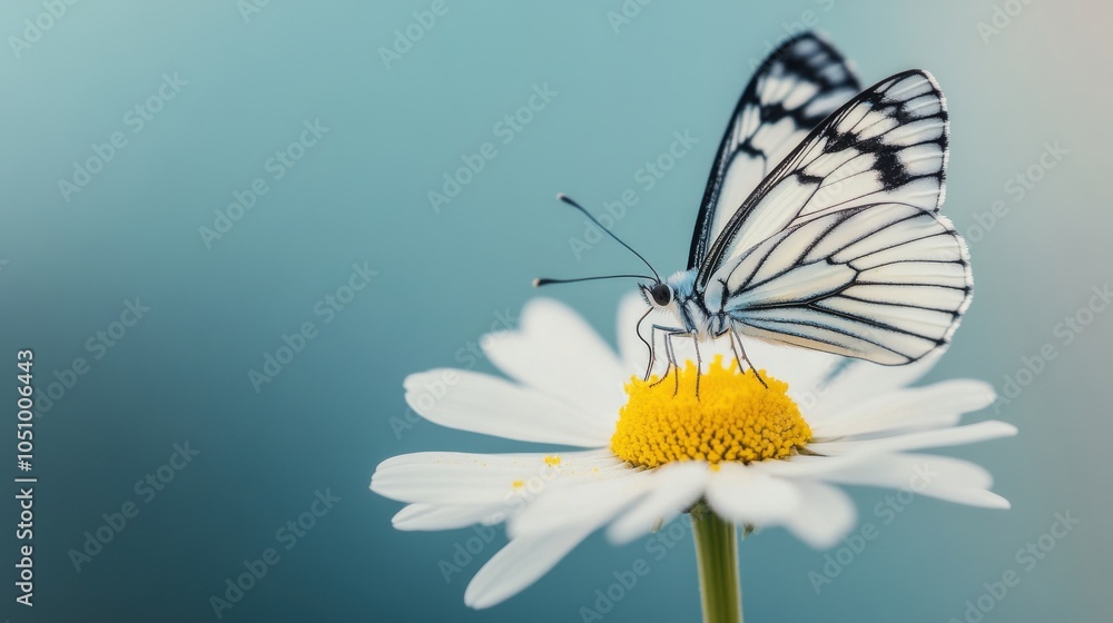 Close-Up View of Butterfly on Daisy Flower Close-Up View of Butterfly on Daisy Flower