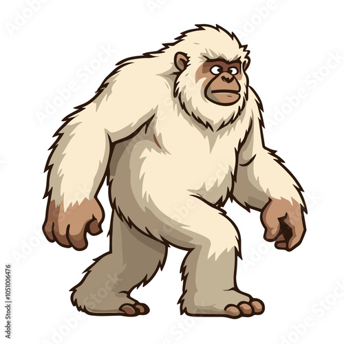 Serious yeti in walking pose, vector character illustration  