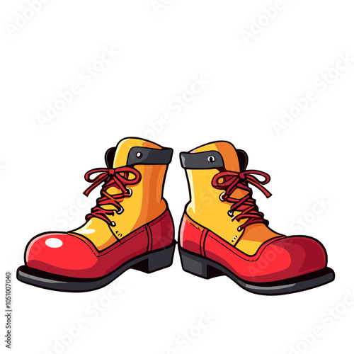 Yellow clown boots pair, vector illustration