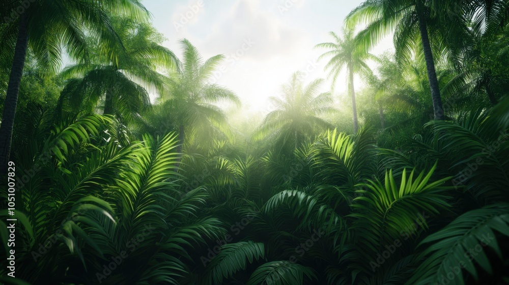 Lush Dense Amazon Rainforest Scene with Towering Trees