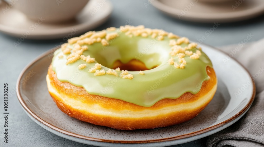 Matcha Green Tea Donut with Icing and Toppings Matcha Green Tea Donut with Icing and Toppings