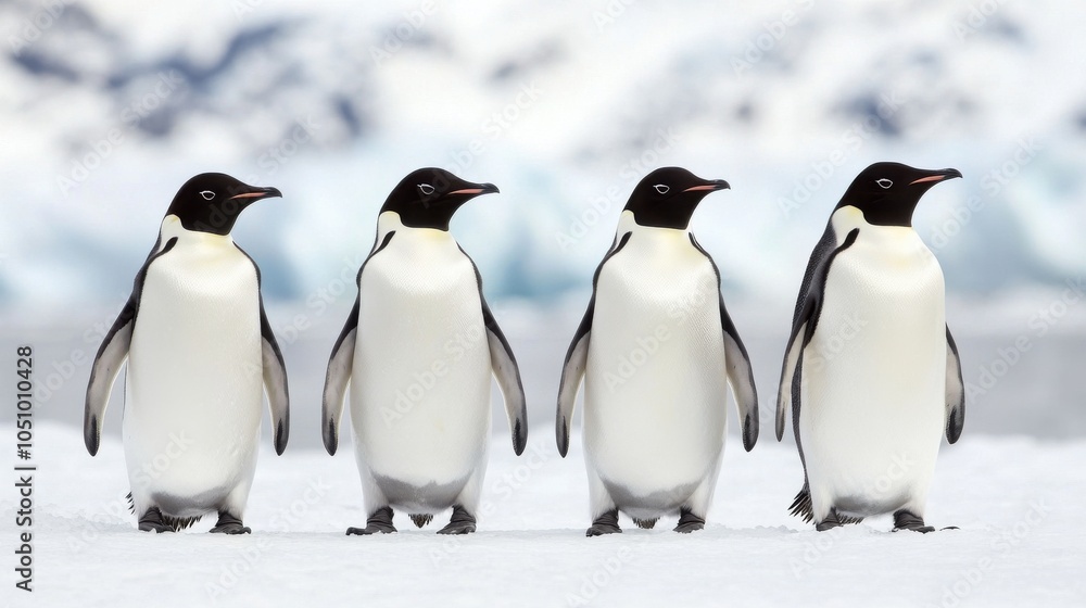 Fototapeta premium Penguins on Iceberg Edge in Arctic Environment