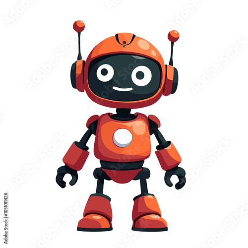 Friendly robot character design, vector illustration