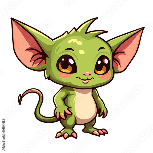 Cute green goblin character, vector illustration