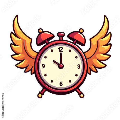 Alarm clock with golden wings, vector illustration