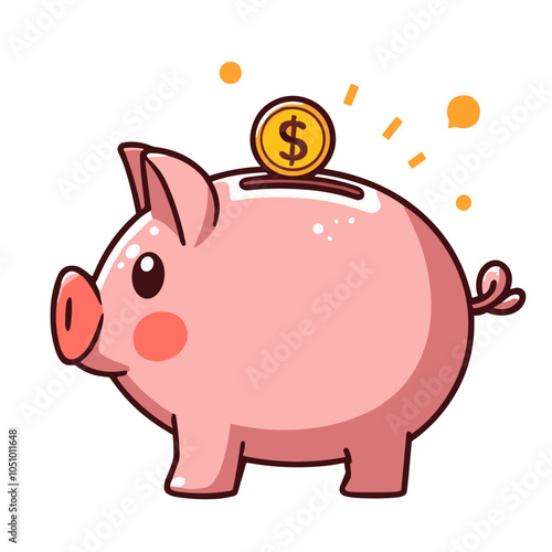 Pink piggy bank with golden coin, savings concept     