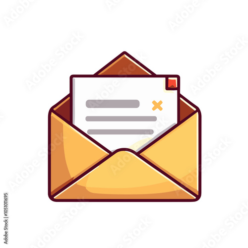 Vector mail icon with opened envelope and letter, flat design  