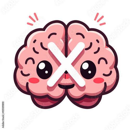Cute focused brain character vector illustration in pink  