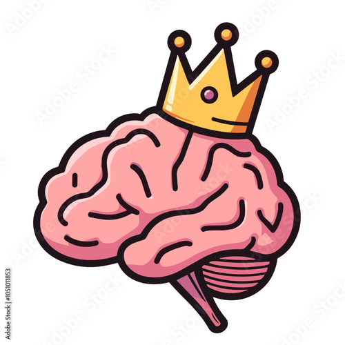 Royal brain with golden crown, leadership concept vector illustration