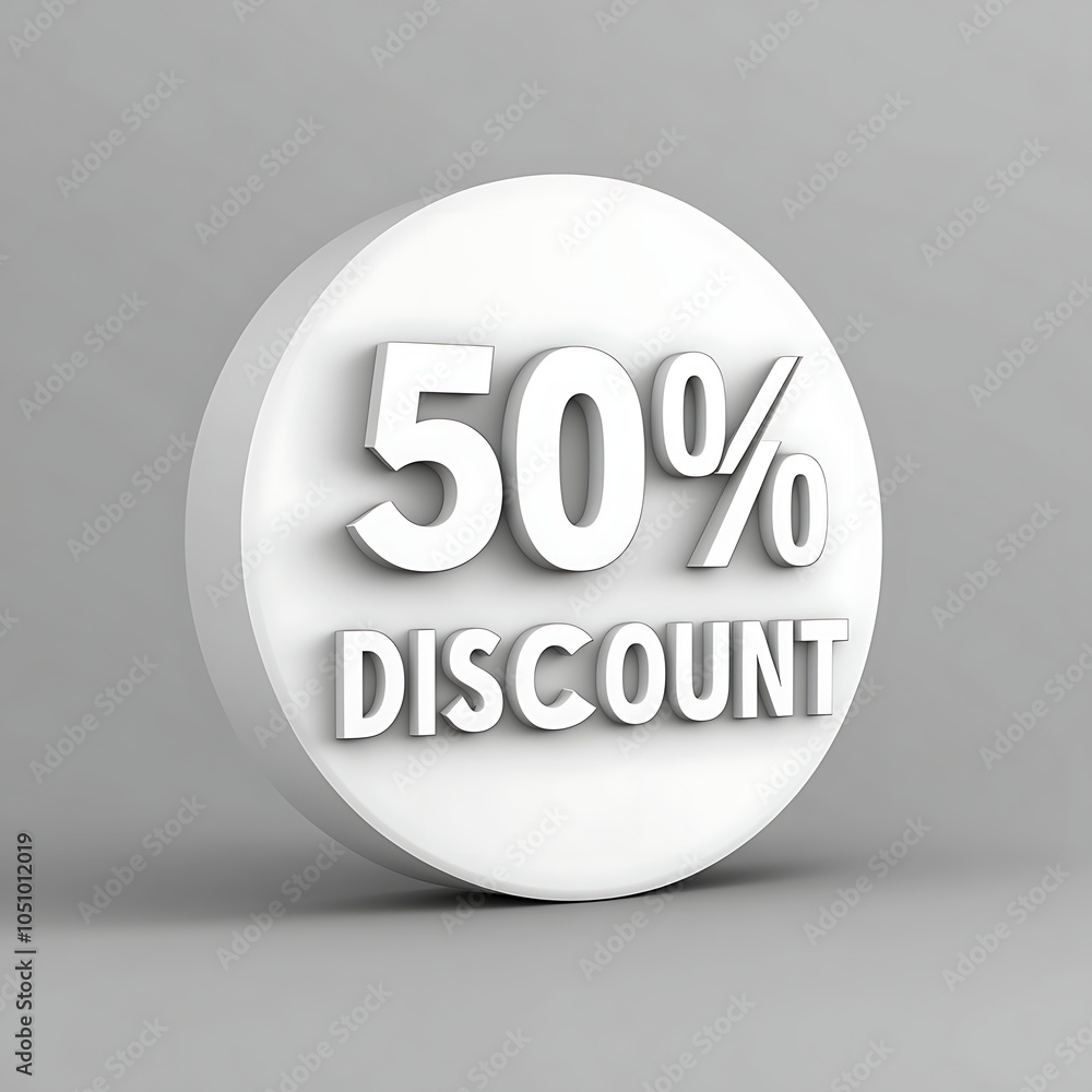 Modern 3D Discount Text on Soft Gray Background Modern 3D Discount Text on Soft Gray Background