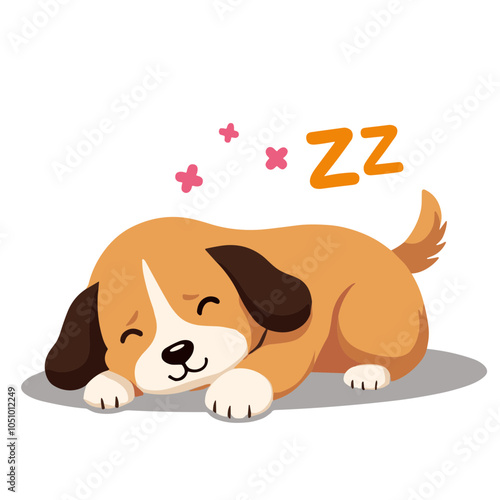 Dozing puppy with stars and 'ZZ', dreaming vector illustration    
