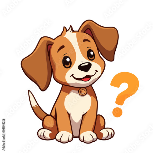 Curious Cartoon Dog with Question Mark Against  