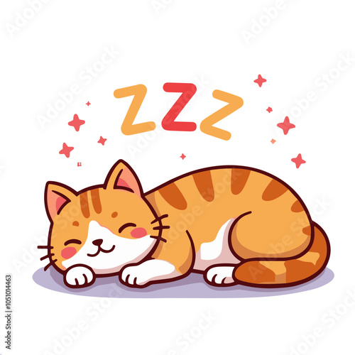 Sleeping cat with ZZZ, peaceful vector illustration of resting kitten