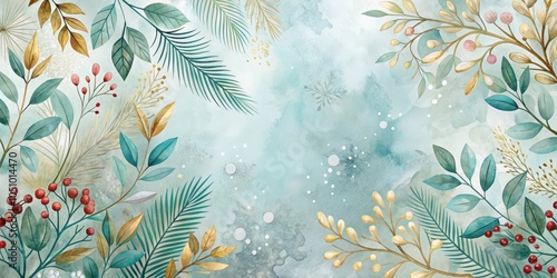 Watercolor Illustration of Delicate Floral Arrangement with Gold Accents on a Light Blue Background