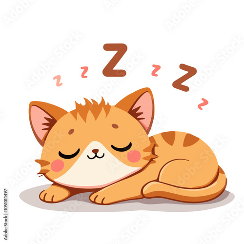 Dozing cat with Z letters, restful vector illustration of sleepy kitten