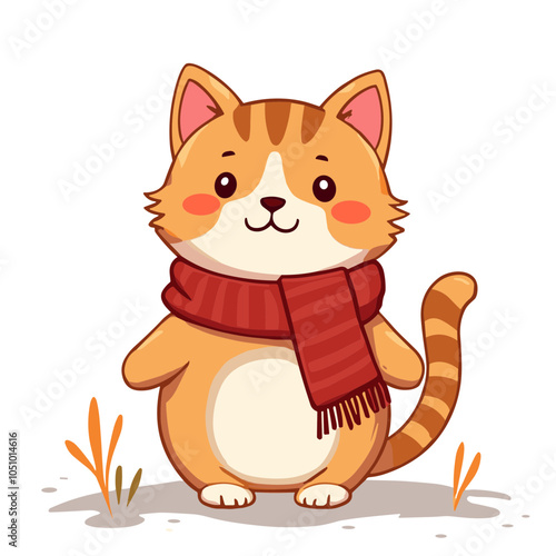 Cute Cat Wrapped in a Cozy Scarf in Fall Fashion