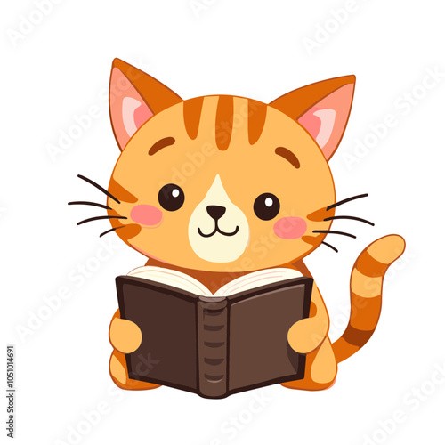 Reading Cat Holding a Book with a Smile