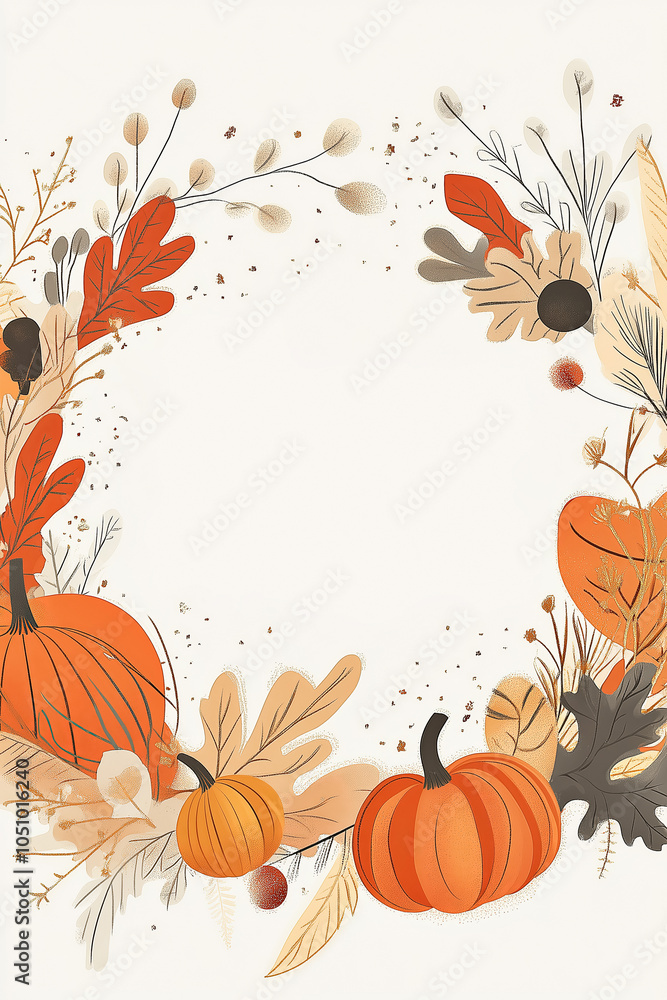 Fototapeta premium Digital art - Happy thanksgiving card with pumpkins and leaves