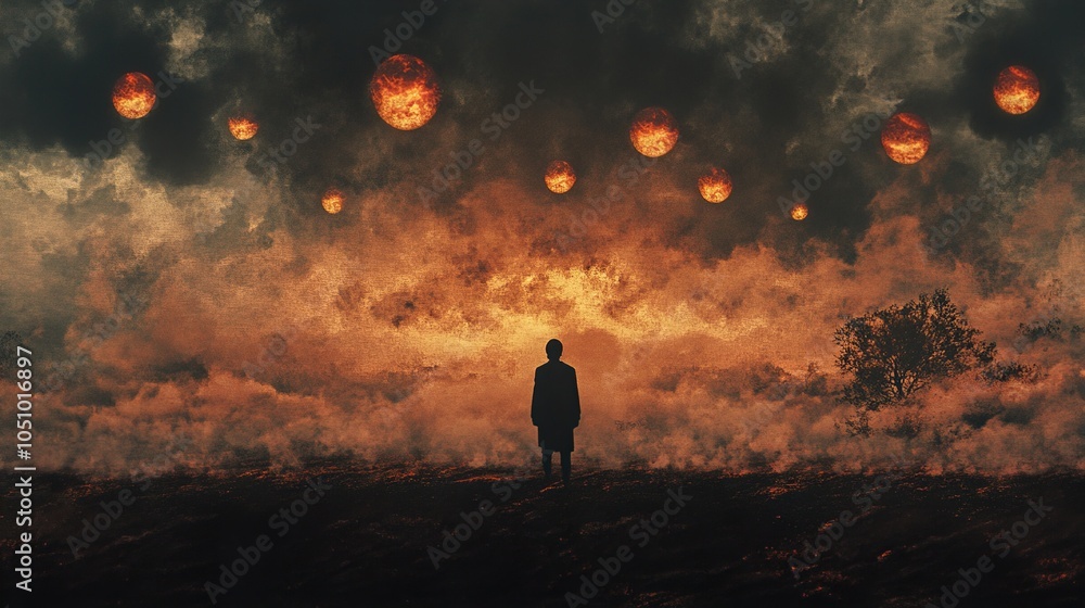Fototapeta premium A Solitary Figure in a Burning Sky