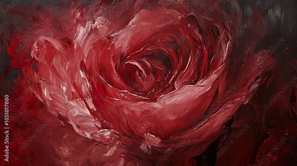 Obraz premium Close Up Oil Painting of a Red Rose