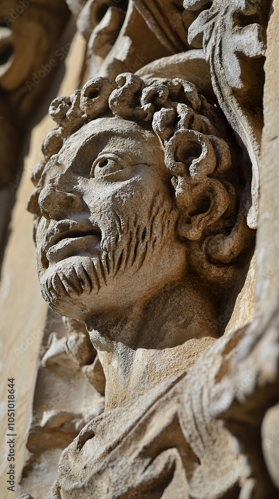 Fototapeta premium Close-up of a Stone Carving on a Historic Building