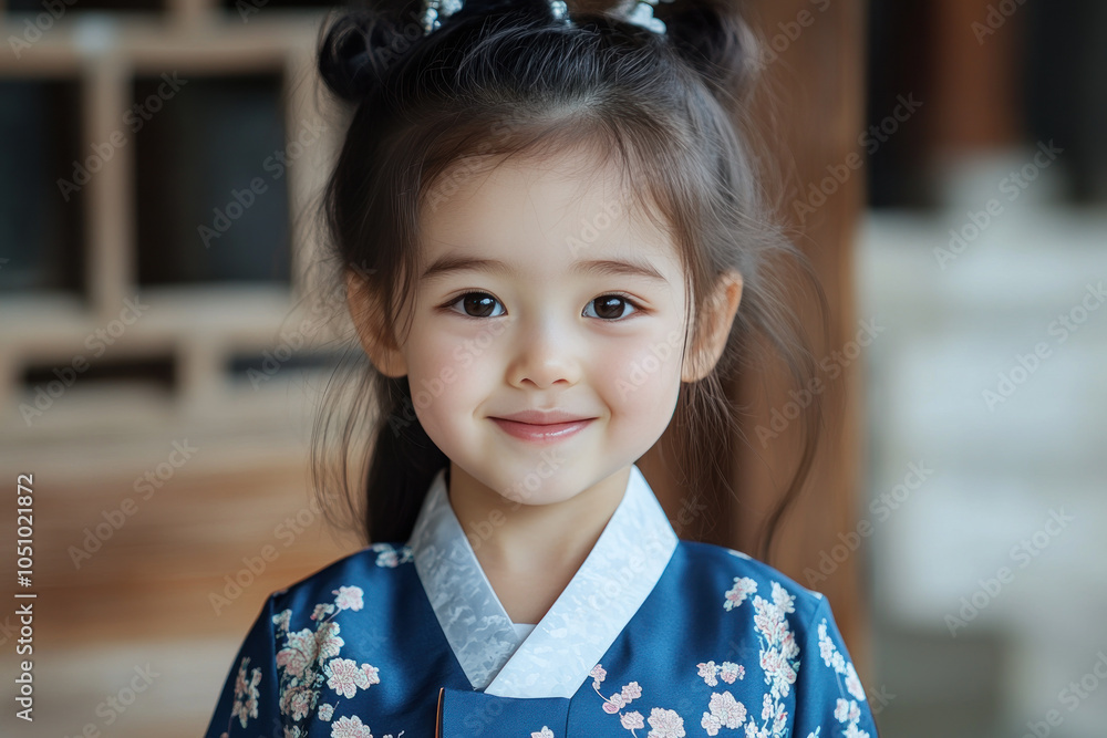 Australian little girl in traditional hanbok costume at korean village palace Australian little girl in traditional hanbok costume at korean village palace