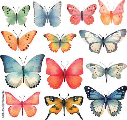 set of butterflies isolated