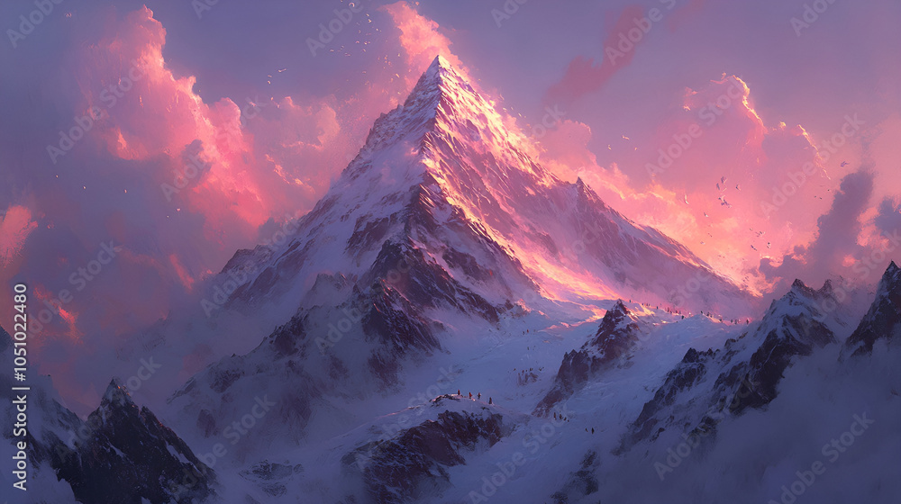 Obraz premium Majestic snowy peak at dawn's light