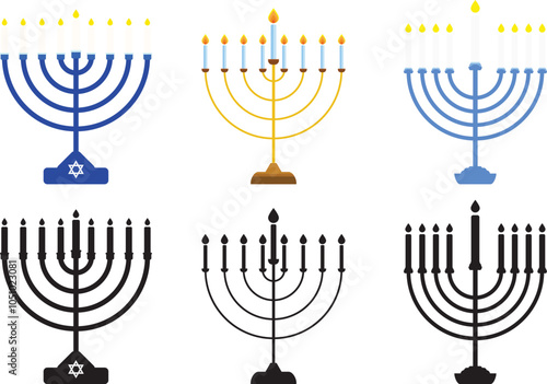 Hanukkah menorah candles set for Hanukkah celebration. Menorah candles isolated on a transparent background