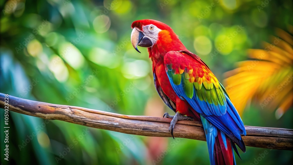 Vibrant modern silhouette of a macaw perched on a branch Vibrant modern silhouette of a macaw perched on a branch