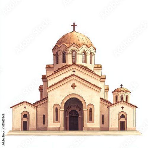 Wallpaper Mural Illustration of large church with multiple domes and cross Torontodigital.ca