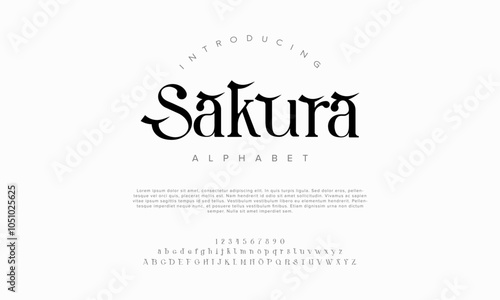 Sakura typography beauty fashion elegant minimalist serif italic fonts decorative wedding vintage retro logos. Minimal luxury font alphabet logo. Vector illustration