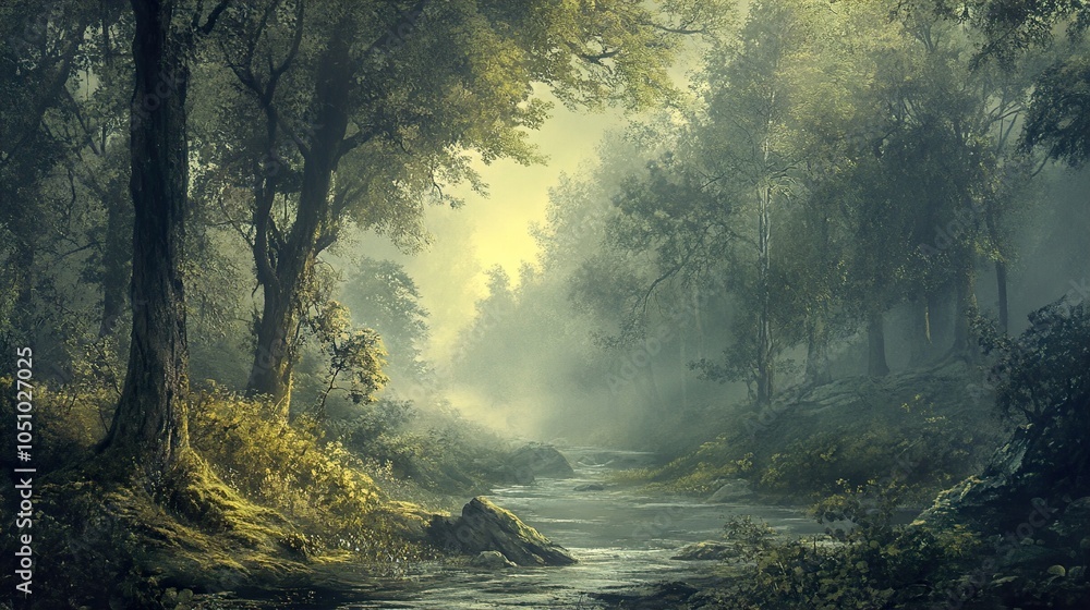 Enchanted Forest River: A Tranquil Landscape Enchanted Forest River: A Tranquil Landscape