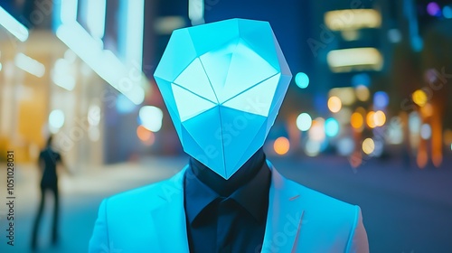Geometric Humanoid with Unique Head Design at Night