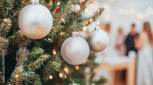 Festive Christmas party at night elegant room with a grand Christmas tree