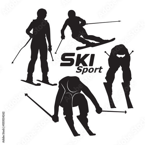 set of skier vector icons, winter extreme sports, ski silhouettes