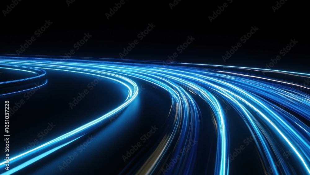 Abstract Blue Light Trails on Black Background Abstract Blue Light Trails on Black Background