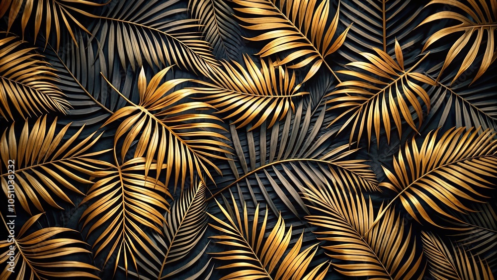 Close-up tropical leaf background in black and gold colors Close-up tropical leaf background in black and gold colors