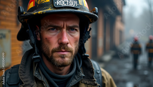 Determined Firefighter at Scene of House Fire