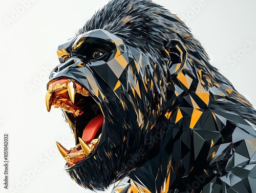 Black Gold Gorilla Head: Dark Themed Futuristic Art photo