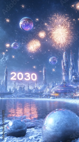 Futuristic Beachfront City Illustration at Night