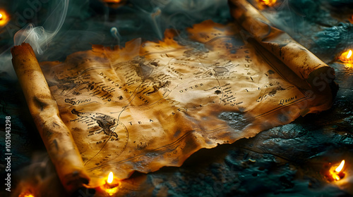 Old Treasure Map with Candles Illustration