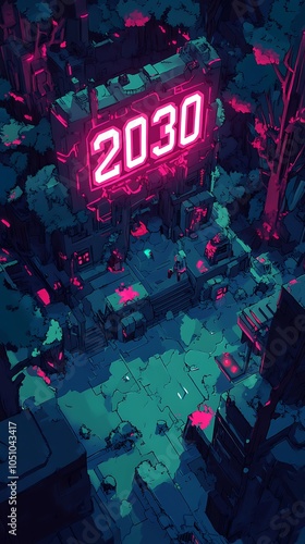 Futuristic New Year Countdown Illustration for 2030