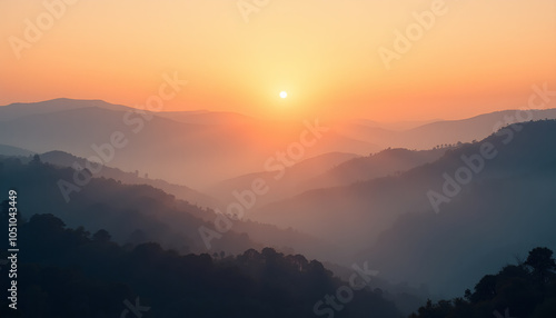 Wallpaper Mural Hazy Sunset Over Rolling Mountain Ridges Torontodigital.ca